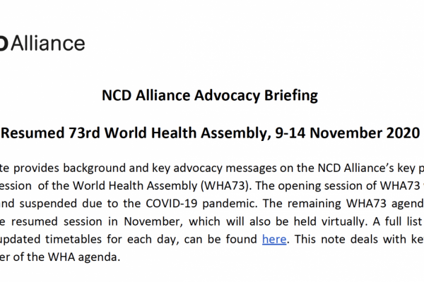 NCD Alliance Advocacy Briefing - Resumed 73rd World Health Assembly